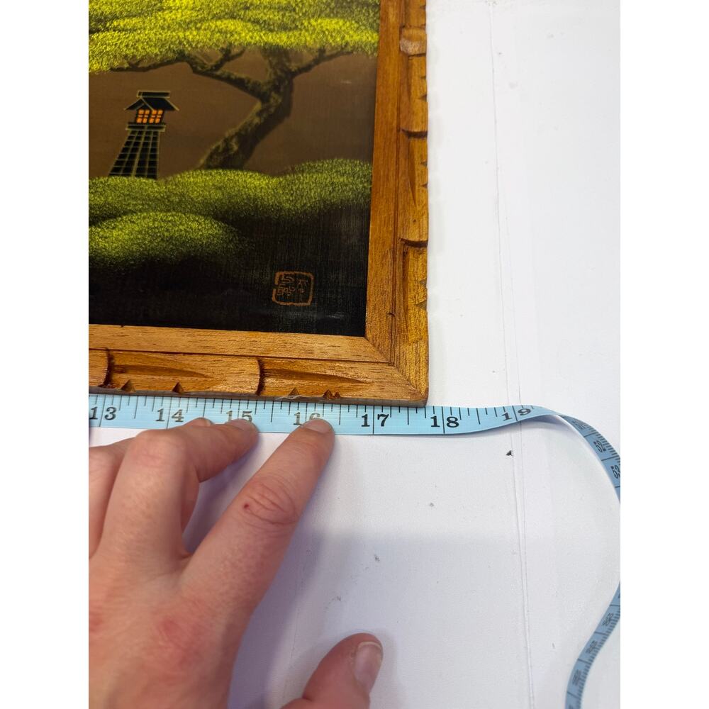 Satin/Cloth Painting mountain moonlight lantern Painting Signed 18" X 15" - Picture 6 of 8